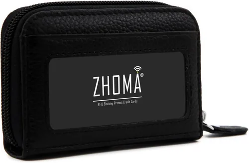 Vista 3 de Tarjetero RFID de bolsillo con ventana para ID, piel genuina, S, Negro