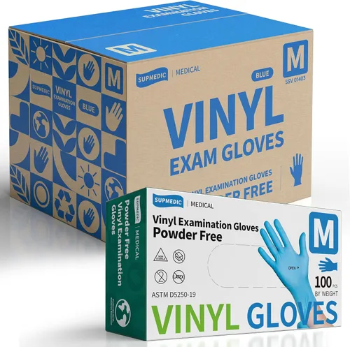 Vista 9 de Supmedic Vinyl Disposable Exam Gloves, 4Mil Powder-Free Latex-Free Food Grade Cooking Cleaning Medical Glove Blue 100&1000 Ct