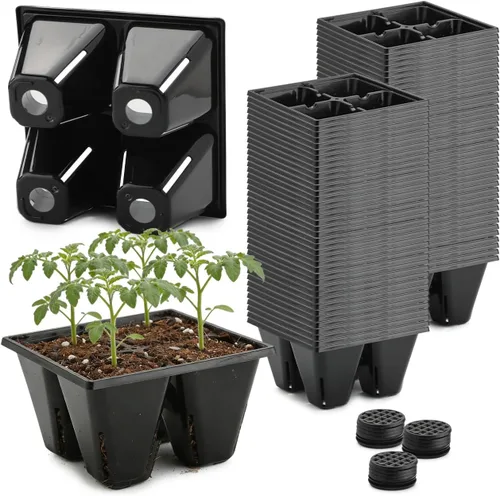 Vista 12 de RooTrimmer Paquete de 40 bandejas reutilizables de 4 celdas para plantas de semillero, bandejas profundas de células grandes con agujeros de drenaje