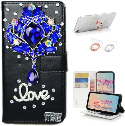 Vista 6 de Bling - Funda tipo cartera compatible con iPod Touch 5 y iPod Touch 6, elegante funda de piel con diseño de lazo hecho a mano en 3D con soporte