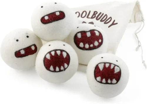 Vista 2 de Woolbuddy Monster Dryer Balls (paquete de 6) - Lindos personajes de lana hechos a mano, suavizante de tela natural, regalo ecológico para familias