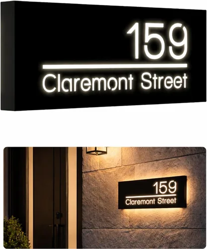 Vista 12 de Números LED de casa de 12 V para la calle retroiluminada, personalizada, números de casa modernos, placa de dirección iluminada con LED