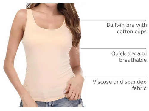 Vista 4 de Camisolas para mujer con brasier integrado, camiseta básica de yoga, camiseta sin mangas acolchada (S-3XL)