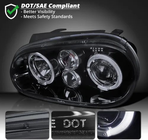 Vista 9 de SPEC-D TUNING Faros delanteros con halo doble negro ahumado Compatible con 1999-2006 Volkswagen Golf, Golf GTI VW MK4 Ensamble de faros delanteros