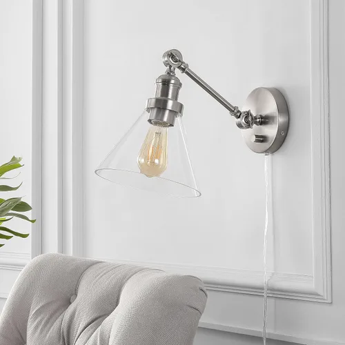 Vista 8 de JONATHAN Y Aplique de pared LED ajustable de níquel de 8 pulgadas, lámpara de pared enchufable con interruptor de atenuación, pantalla de vidrio