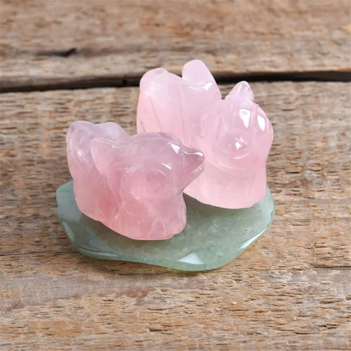 Vista 2 de YGLINE Figura de cuarzo rosa natural con patos mandarinas, Feng Shui, pájaros amorosos en hoja de loto para amor y romance