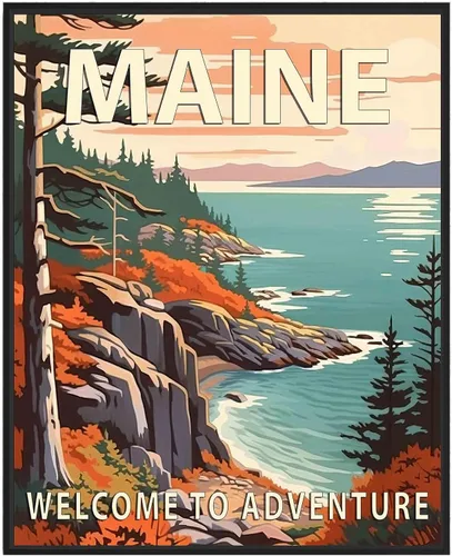 Vista 13 de Póster artístico de Alaska, decoración artística de paisaje retro de Estados Unidos, pintura de montaña y paisaje de aventura para dormitorio, sala
