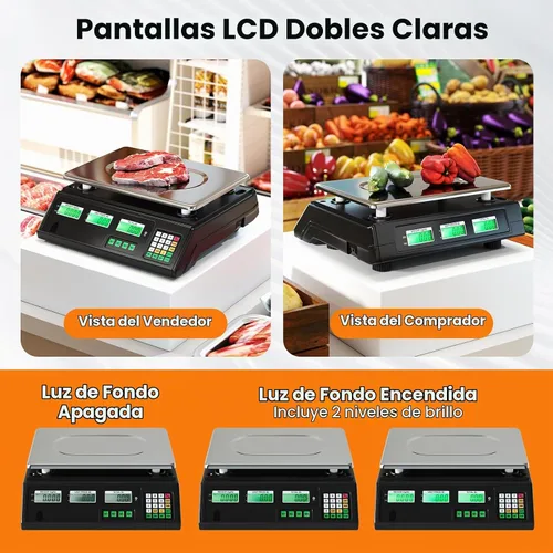 Vista 4 de Goplus Báscula de cálculo de precios de 88 lb/40 kg, báscula digital comercial de alimentos con función de conteo, plataforma de acero inoxidable
