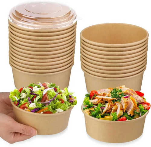 Vista 20 de Paquete de 25 recipientes de sopa de 8 onzas con tapas, taza de sopa de papel desechable, recipientes de papel para alimentos con tapas, recipiente