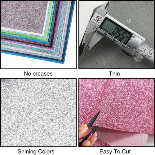 Vista 4 de Hojas de tela de piel sintética con purpurina de 32 colores de 8 x 6 pulgadas para lazos de cuero, aretes, fabricación de joyas, costura