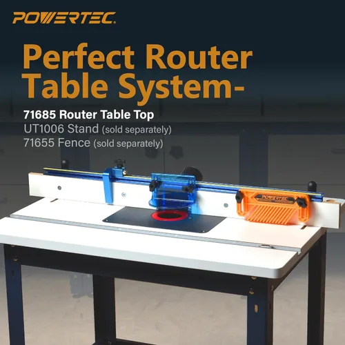 Vista 5 de POWERTEC Tablero de Mesa de Router de 24"x32" con Soporte para Herramientas, Placa de Router y Anillos de Inserción, Capacidad de 400lb Soporte