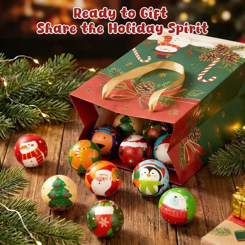Vista 7 de LovesTown 25 bolas de estrés de Navidad a granel, bolas para apretar, juguetes para ansiedad de Navidad, rellenos de calcetines de Navidad