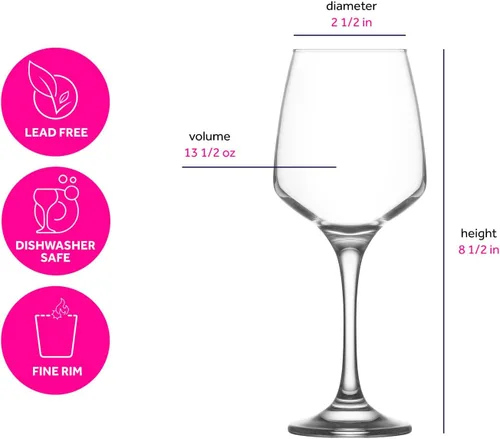 Vista 2 de LAV Juego de copas de vino tinto, Aperol Spritz 6 piezas Copa de cóctel de vino blanco transparente burdeos con tallo Sin plomo para verano