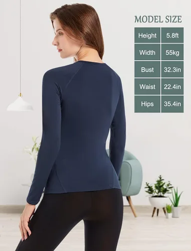 Vista 2 de MRIGNT Paquete de 2 camisetas térmicas de capa base para mujer, camiseta cómoda para mujer
