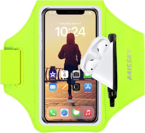 Vista 13 de Brazalete para teléfono celular con bolsillo con cremallera, soporte para iPhone 16 Pro Max/15/14 Pro Max/13/12/11 Pro Max/XS/XR, Galaxy S20 S10