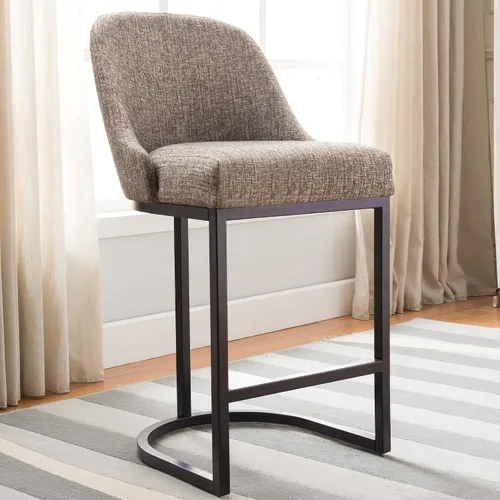 Vista 97 de Leick Home 214536 Barrelback Silla de comedor con base de metal, juego de 2, para comedor, asiento moderno de lino negro y base de metal dorado