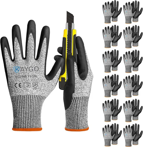 Vista 6 de KAYGO - Guantes de trabajo A3 resistentes a cortes con agarre de nitrilo de Negro