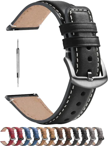 Vista 72 de Fullmosa Correa de reloj de liberación rápida de 0.866 in, 0.787 in y 0.709 in, bandas de cuero bruñido para Samsung Galaxy Watch/Garmin Watch