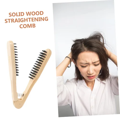 Vista 8 de Healifty Madera de doble cara antiestático enderezar el cabello y peinar cepillo/herramienta de peine (marrón)