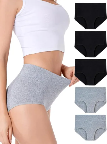 Vista 14 de HAVVIS Bragas Ropa Interior de Mujer de Algodón Cintura Alta Control Abdominal Panties Rosa Jacquard para Damas Multipack Calzoncillos 01 - Paquete