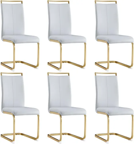Vista 44 de gopop Juego de sillas de comedor, sillas modernas de metal con asiento acolchado de piel sintética, respaldo alto y patas cromadas resistentes, Negro