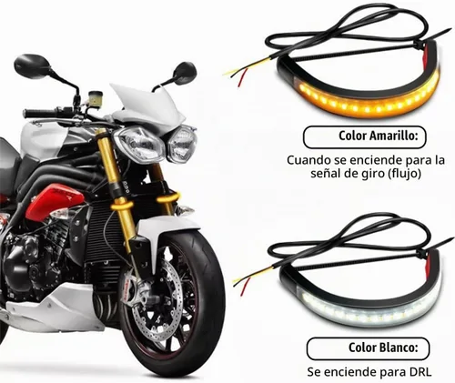 Vista 5 de zipelo 2 luces LED de señal de giro para motocicleta, intermitentes flexibles de doble color blanco y ámbar para horquilla con función switchback