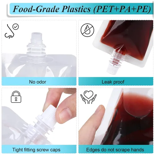 Vista 3 de Frascos de plástico, 24 unidades, bolsas de bebidas ocultables y reutilizables de 8 onzas, plástico de grado alimenticio a prueba de fugas
