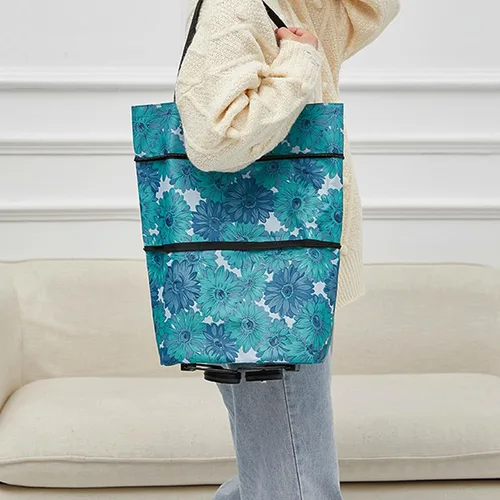 Vista 7 de Bolsa de compras plegable con ruedas, bolsas de carretilla plegables, bolsas de comestibles, carrito de compras, para compras, viajes de picnic
