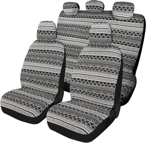 Vista 18 de Baja Saddle Blanket - Fundas de asiento de automóvil, 4 piezas delanteras, transpirables y lavables, tejido a rayas, funda de asiento universal