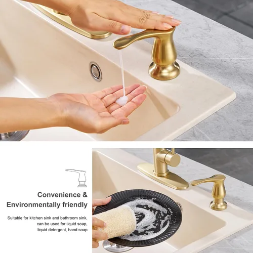 Vista 7 de GAGALIFE Dispensador de jabón para fregadero de cocina, dorado cepillado, dispensador de jabón debajo del fregadero con kit de tubo de extensión