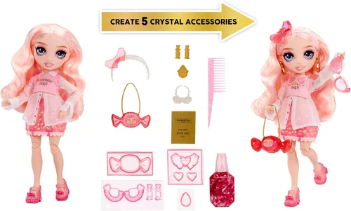 Vista 2 de Rainbow High Creative Crystals Bella - Muñeca de moda rosa de 11 pulgadas con kit Make It de accesorios de cristal, anillo para ti, bricolaje