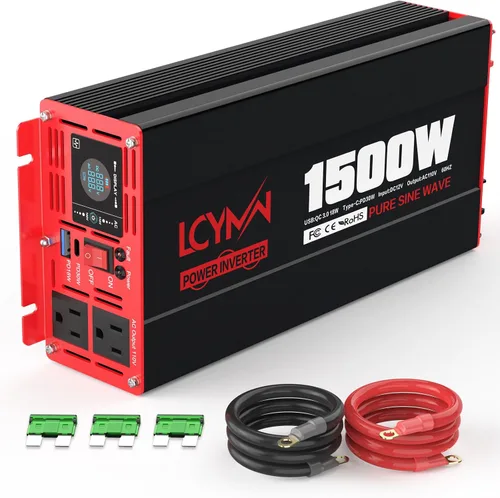 Vista 14 de Inversor de potencia de onda sinusoidal pura de 1000 vatios 12 V CC a 110 V 120 V CA convertidor para hogar, caravana, camión fuera de la red Rojo