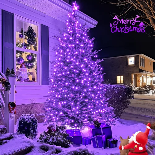 Vista 4 de JMEXSUSS Guirnalda de 250 luces LED de Navidad, 91.5 pies, luces de Navidad moradas impermeables para exteriores, 8 modos de iluminación, luz Púrpura
