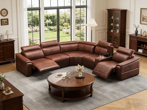 Vista 14 de Sofá reclinable eléctrico de dos plazas, sofá modular reclinable con reposacabezas ajustable y reclinable eléctrico, cuero transpirable con consola