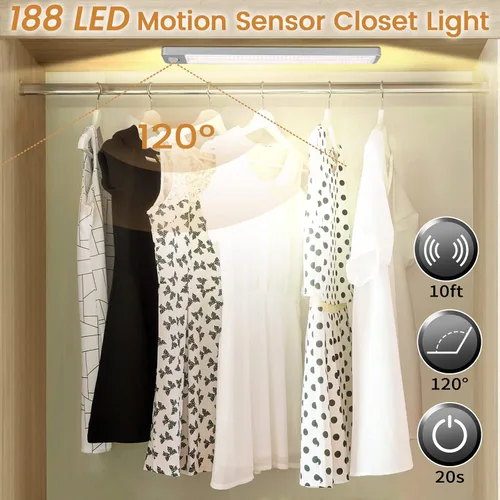 Vista 3 de Luces para debajo del gabinete, luces recargables debajo del mostrador para cocina, 188 luces LED con sensor de movimiento para interiores