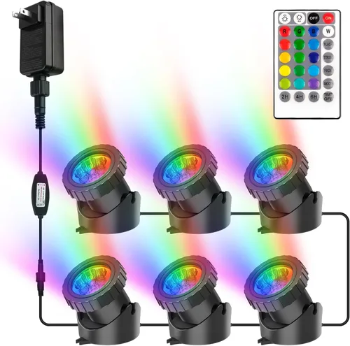 Vista 9 de Luces RGB para estanque con temporizador, luz LED sumergible bajo el agua, 98 pies, control remoto, IP68, impermeable, coloridos focos de paisaje