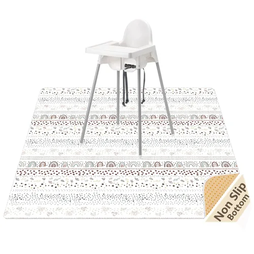Vista 12 de Tapete de salpicaduras para bebé debajo de la silla alta, tapete de salpicaduras de 51 x 51 pulgadas, tapete impermeable y lavable, protector