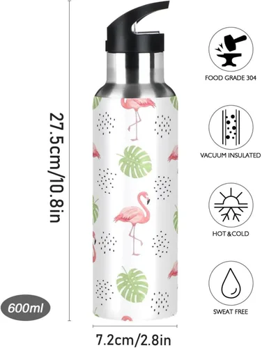 Vista 9 de Pink Flamingos Insulated Water Bottle 20 Oz Leakproof Water Bottles, BPA-Free Sport Water Bottle Insulated