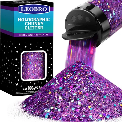 Vista 19 de Leobro - Purpurina blanca, 160g/5.64oz de purpurina holográfica gruesa para manualidades, resina, uñas, cuerpo, vasos, decoraciones de fiesta