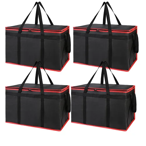 Vista 18 de Bolsa térmica, suave y aislada, bolsa de alimentos plegable para entrega de alimentos, portátil, color negro, paquete de 4, tamaño L Soft Cooler