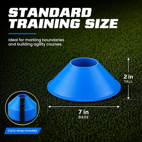 Vista 4 de American Challenge Conos de disco deportivo de fútbol Agility Sport Cones with Carry Strap - Great Football, Basketball & Practice Cones for Speed