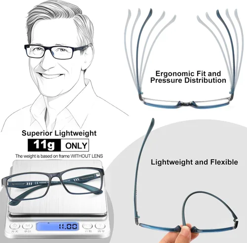Vista 5 de CARA - Lentes de lectura progresivos multienfoque extremadamente ligeros para hombres, sin línea, bloqueo de luz azul, para lectores de computadora
