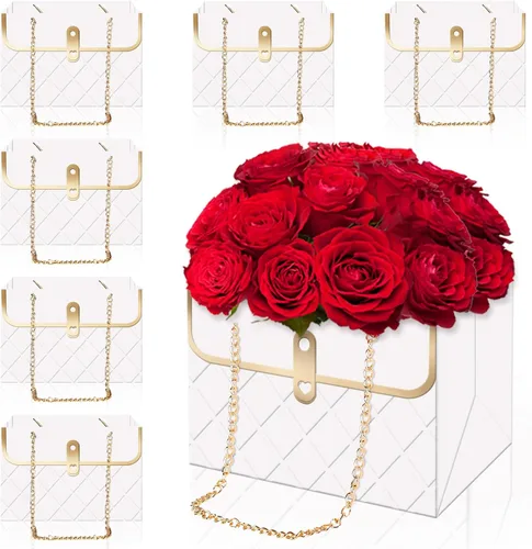 Vista 11 de Whaline 6 bolsas de papel de flores con cadena de metal, ramo de almacenamiento, bolsa de floristería, bolsa de mano, cesta de envoltura de ramo