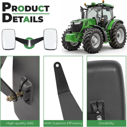 Vista 5 de Conjunto de espejo de tractor con brazos fijos de repuesto para DM2455000 compatible con John Deere 5000 y 6000