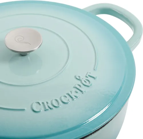 Vista 3 de Crock Pot Artisan - Cacerola de hierro fundido esmaltado con tapa, 5 cuartos de galón, azul aguamarina