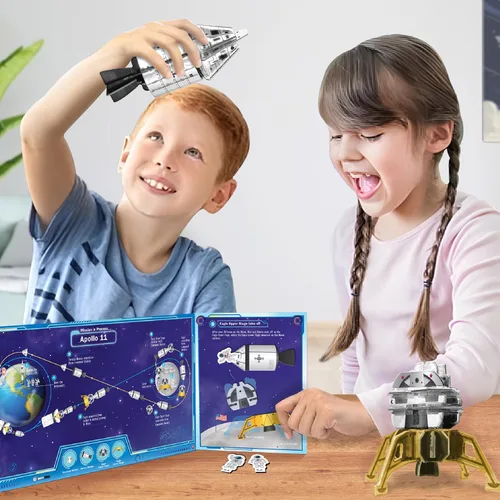 Vista 3 de Imagimake Mapology Man's Journey to Moon, Apollo 11 3D Model Kit para niños Kit educativo de modelo STEM, construye cohetes y satélites, regalo