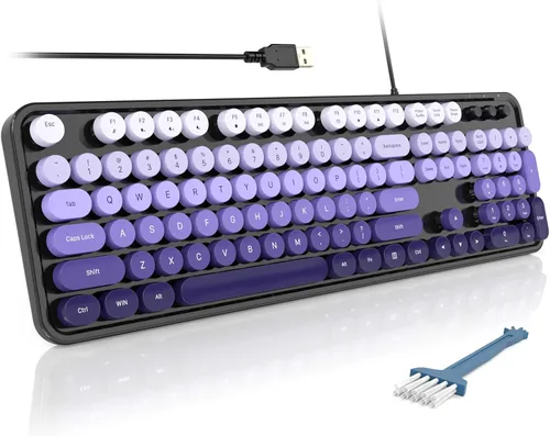Vista 16 de MOFII Teclados de computadora con cable, teclado USB de tamaño completo Plug Play, bonito teclado estético colorido con soportes plegables
