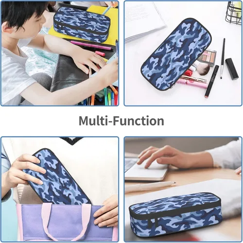 Vista 5 de Estuche de lápices de estilo camuflaje para niños y adultos, caja de lápices azul para niños, hombres, niñas y mujeres, bolsa de almacenamiento