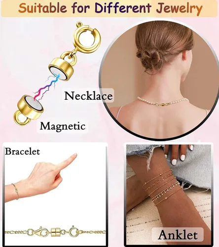 Vista 5 de Clysoru Broches y cierres para collares, cuentas de oro y plata de 14 quilates, extensor de cadena, collares y pulseras con bloqueo de seguridad