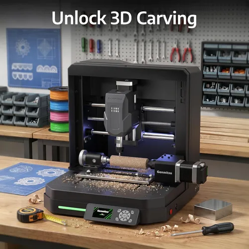Vista 4 de Genmitsu Módulo giratorio de 4º eje para máquina CNC de escritorio Cubiko Grabado cilíndrico, rango de abrazadera de 4.724 in, reducción 4: 1